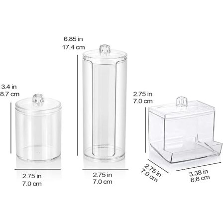 Makeup opbevaringsboks, vatrondel dispenser, akryl vatpind opbevaringsboks og multifunktions cylinder, opbevaringsboks med låg