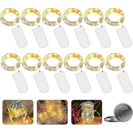 Led-valonauha paristolla, 12 kpl 2m 20led mikro-kuparijohtoinen valonauha paristokäyttöinen valo makuuhuoneisiin, sisätiloihin, jouluun, ulkokäyttöön