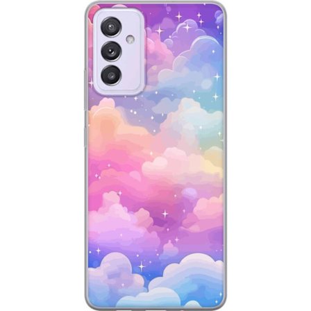 Kompatibelt Mobildeksel til Samsung Galaxy A82 5G Søt enhjørning med regnbuefarget hår mot en stjernebelagt pastellbakgrunn i kawaii-stil