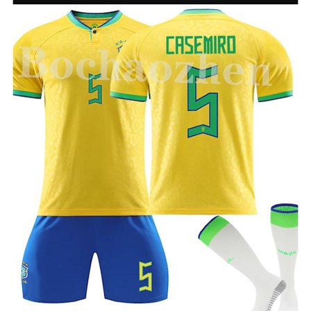 Qatar fotbolls-VM 2022 Brasilien Hem Casimiro #5 Tröja Samba Fotboll T-shirts för herr Set Barn Ungdomar