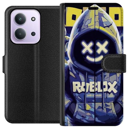 Kompatibelt Lommeboketui til Xiaomi Xiaomi Redmi 15C Blågul Roblox hettegenserfigur med minimalistisk neonstil og masket ansikt, moderne spillillustr