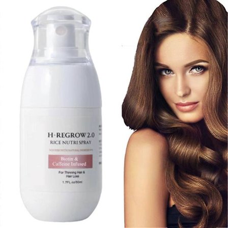 H-Regrow 2.0 - Hårvækst til kvinder, H-Regrow 2.0 2025 Ny Formel, Hårvækst Ris Nutri Spray, Længere og Fyldigere Hår, Med Biotin og Koffein