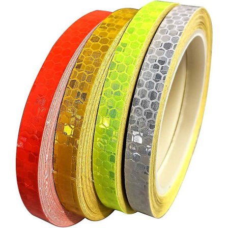 Reflekterende tape, 4 stykker 10mm 8m reflekterende tape vanntett tape, sikkerhetsadvarsel synlighet reflektor lim (rød, grønn, gul, hvit)