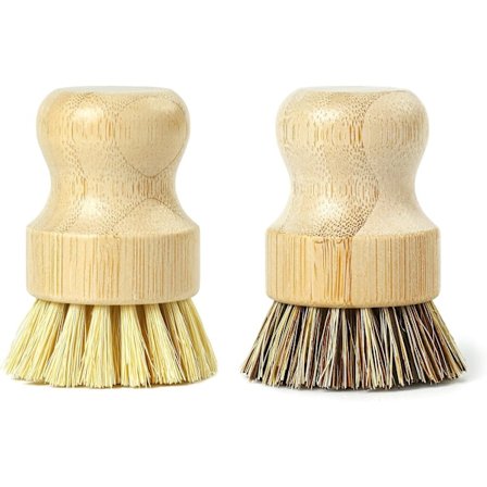 Bambu Palmborste Set om 2 • Köksrengöringsborste för disk, kastruller, stekpannor & diskho Noll Avfall Fast & Mjuk Borst Eco
