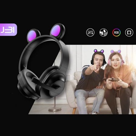 Hörlurar med sladd för mobiltelefon, allmän dator med Michael Call Cat's Ears (ångad brödformad) spelheadset (svart)