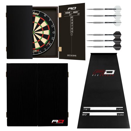 Red Dragon Dartboard Cabinet Set: Blade 6, Mat & Darts - Pro Cabinet for Home Games Room, Pub Games, Family Fun