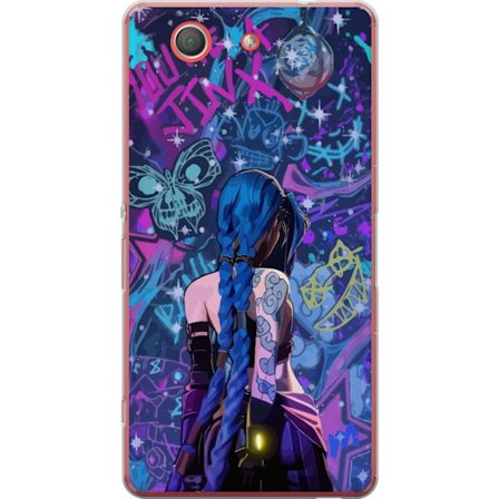 Yhteensopiva Puhelinkuori Sony Sony Xperia Z3 Compact Värikäs graffitipiirros, jossa on sinisellä hiuksilla varustettu hahmo kaupunkimaisessa neon-