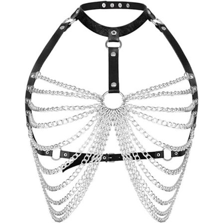 1 kpl (Musta) Seksikäs liioiteltu kaula- ja rintaketju Chaine de Corps Punk