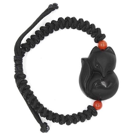 Obsidian Sten Gem Ræv Krystal Armbånd Amulet Armbånd Flettet Reb Held