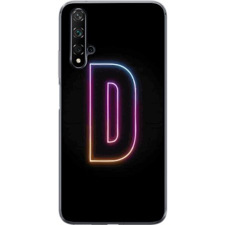 Kompatibel Mobilcover til Huawei Huawei nova 5T Minimalistisk neonbogstav D i farveskiftende lys mod sort baggrund i moderne digital design