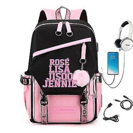 Blackpink Roseanne Park Lisa Kim Ji Soo T htiolkaimella Varustettu Reppu Korean USB-XH (Vaaleanpunainen 4 Henkil lle)