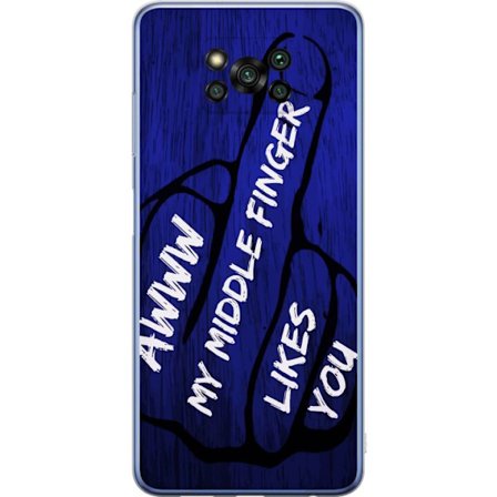 Kompatibelt Mobildeksel til Xiaomi Poco X3 Pro Mørk typografisk illustrasjon med hjerteform og budskap om vennskap mot dyp blå tretekstur