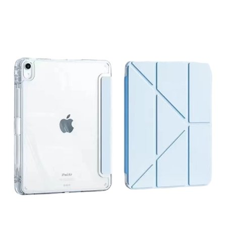 iPad Air 6/7 Kotelo (2025/2024), iPad Air 6/7 11" Kotelo Kynätelineellä, Kirkas Läpinäkyvä Tausta Iskunkestävä Jalusta Tablettikotelo blu