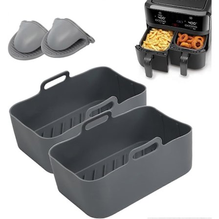 2 stk. silikon airfryer-innlegg, gjenbrukbar gryte med varmebestandig håndklype for Ninjas Dual Air Fryer, varmluftsfrityrtilbehør kompatibelt med