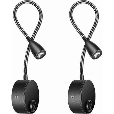2 Pakk Vegglampe ved Sengen, LED Leselys Svanehalslys 3W, 3000K Varmhvit Leselampe (Svart)