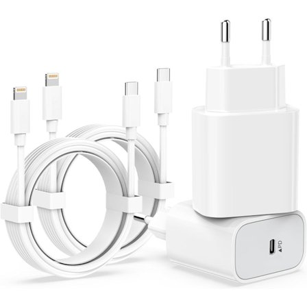 (2x) iPhone 14 Snabbladdare USB-C Strömadapter 20W + Kabel Vi (2st) (20W + 1M)