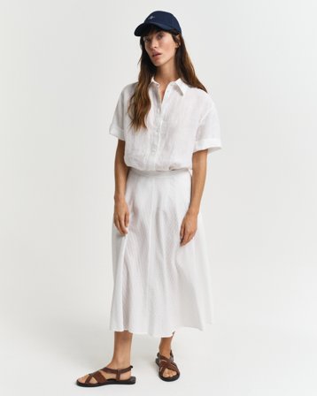 GANT Damen Tonal Seersucker Rock mit Streifen (38) Weiß