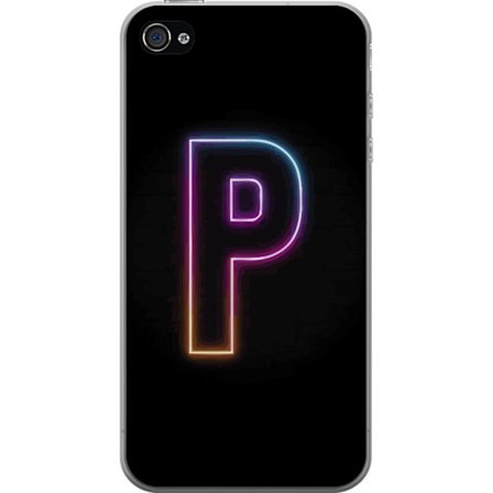 Kompatibel Mobilcover til Apple Apple iPhone 4s Minimalistisk neonbogstav P i farvegradient og lyseffekt mod sort baggrund i digital neonstil