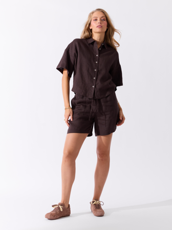 MATCH - Diondra linshorts - Donna - Str. 42 - Dame - Shorts - Brun - 100% Lin