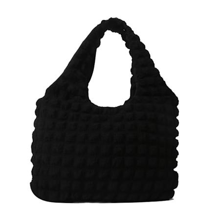 Personlig veckad bubbelväska 2024 vår ny casual mode stor kapacitet axelväska bärbar tote väska Black
