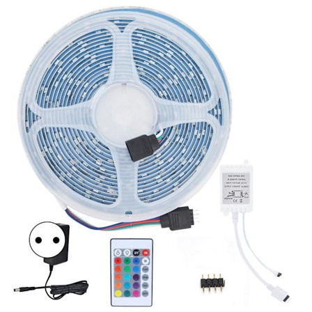 5m 3528 RGB LED Strip Light Kit 300 LEDs Vattentät 24 Knappars Fjärrkontroll EU-kontakt 100-240V Hembelysning