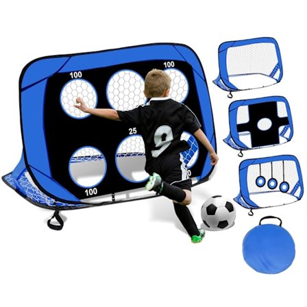 4-i-1 Sammenklappeligt Fodboldmål, Fodboldmål Sammenklappeligt, Bæretaske, Bærbart Fodboldmål med Præcisionsdug, 120×80×80cm