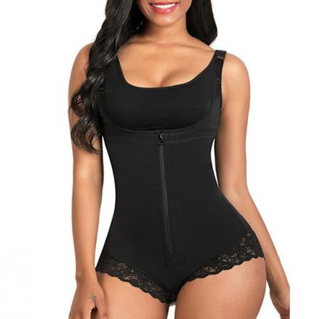 Shapewear för kvinnor, maghållande body shaper med dragkedja och öppen byst --- Svart(Storlek XL)