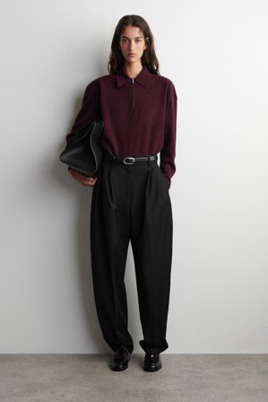 COS Women's Polo De Cremallera De Mezcla De Lana Merino Y Yak in Rojo