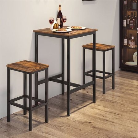 Barbord med två pallar i industriell design - Brun/svart