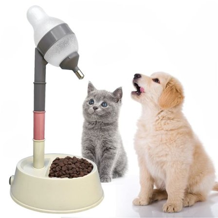 Pet Standing Höjdjusterbar vattendispenser Katthundskål med automatiskt matande vatten Gul