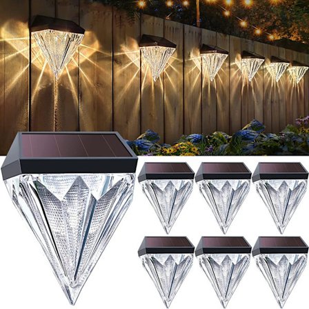 6-delad solar diamant staket ljus staket ljus utomhus staket vägglampa LED kristall diamant trappsteg ljus