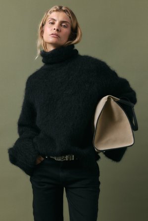 Premium Selection - Strikket genser i alpakka-blanding med høy hals - Premium kvalitet - Svart - M (EU 38-40)