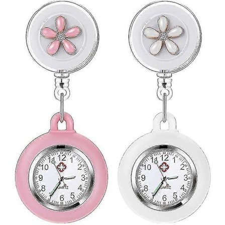 Sygeplejeur, udtrækkeligt clip-on hængende reversur, silikonecover sygepleje fob ur med broche