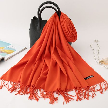 Enfärgad imitationskashmirscarf för kvinnor, fashionabel och mångsidig, varm sjal, röd scarf med tofsar, vinterscarf