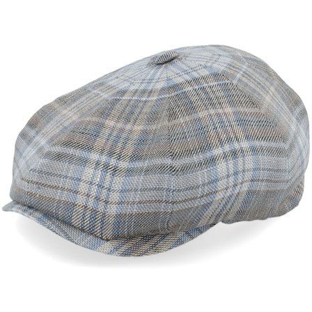 Lierys - Grau flatcap Cap - 8-panel Linen By Lierys Blue Beige Check News Boy Flat Cap @ Hatstore