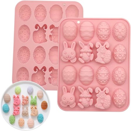 Silikoneforme 16 Hulrum Påskeæg Kaninforme Nonstick kompatible med Voksforme kompatible med børn Påskefest DIY Chokolade