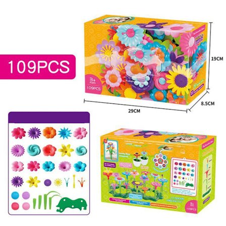 (109 delar) Blomsterträdgårdsbyggleksaker för flickor 3 4 5 6 år gamla