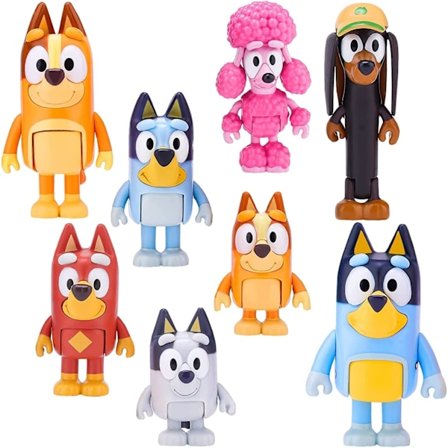 Bluey 8-pakning, Bingo, Bandit og venner og familie figurer, dukkeleker for barn fra 3 år og oppover