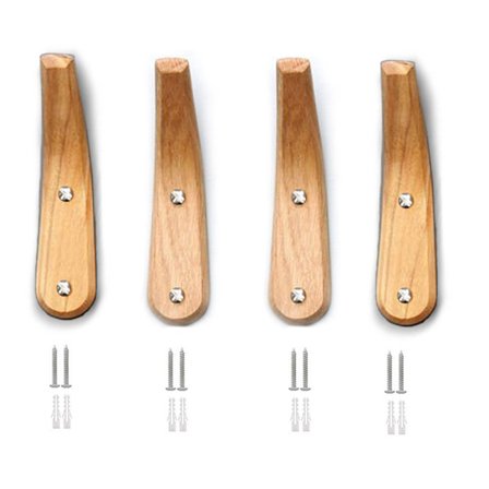 4 stk. vægmonterede træ knager naturtræ vægmontering S