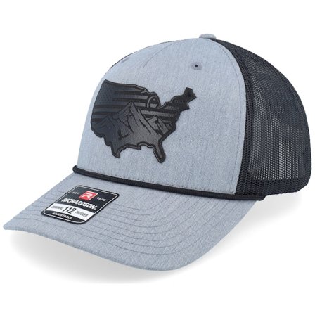 Iconic - Usa Map Flag Black Patch Heather Grey/Black Rope A-Frame Trucker Trucker Grey Cap - @ Hatstore