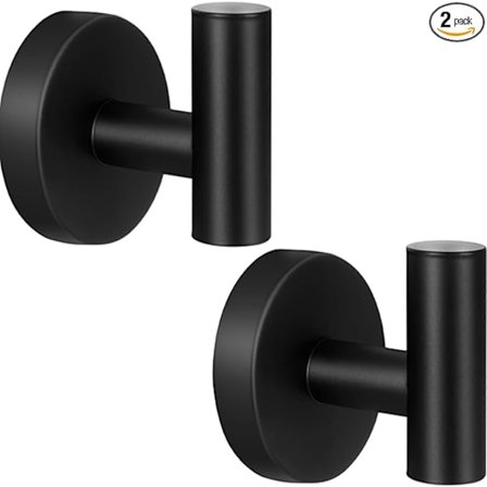 Håndklædekroge til badeværelse, 2 pakker vægmonteret håndklædeholder, sort mat rustfrit stål kraftig dørhængt håndklægekrog til køkken 5,5*5,2CM sort