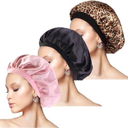 3 stk. Silke Bonnet Satin Bonnet Hår Bonnet Elastisk Bredt Bånd Nat Søvn Bonnet Blød Satin Søvn Cap Cap Til Kvinder Sovende Pige Hårpleje