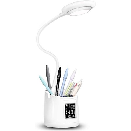 Skrivebordslampe, dæmpbar LED-bordlampe med holder, 3 lystilstande med 3 lysstyrkeniveauer, trykkontrol, øjenpleje