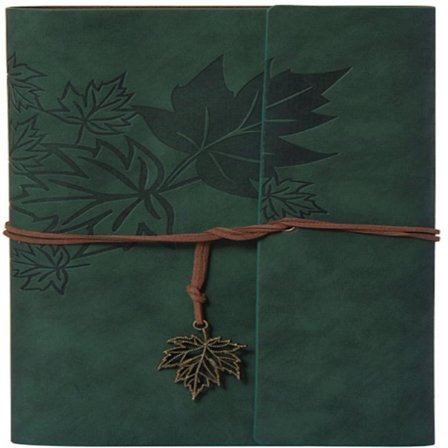 Vintage Lædernotesbog med Ahornbladsmønster - 16,5x23,5cm A5-størrelse - 80 Ark 6-rings Ringbind - Grøn Rejsedagbog til Arbejde Skole Skitsebog