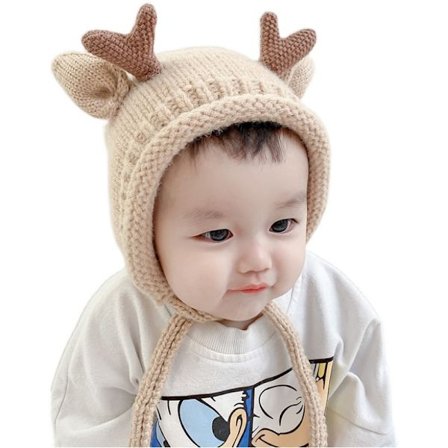 Baby Hat Cute Little Elk Toddler Warm Earflap Beanie för höst vinter (Khaki)