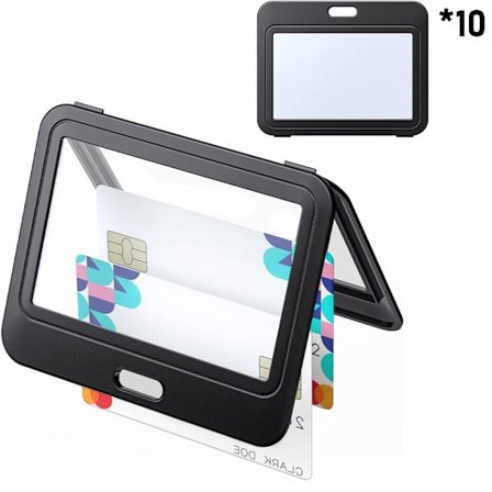ID-holder med dobbeltsidet vindue, hård plast, sort, kortbeskyttelseslomme, ID-kort, kreditkort, nøgle, kørekort og pas, 10 stk.