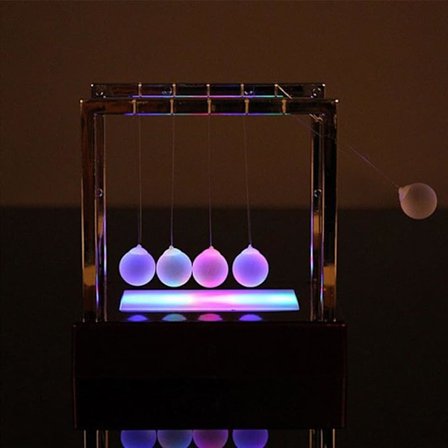 LED Newton Pendulum, Newtons Vugge Balance Kugle LED Lysende Pendul Kugler Metal Evig Bevægelse Fysik Videnskab Ornamenter Legetøj til 