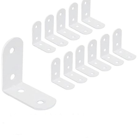 12-pak 40 x 40 mm hjørnebeslag i rustfrit stål til fastgørelse af træmøbler, hvid [DB]
