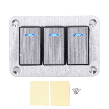 Vaggpanel med vippbrytare, 3-vägs, slitstark, robust brytare med blå LED-lampor för bil, husbil, båt