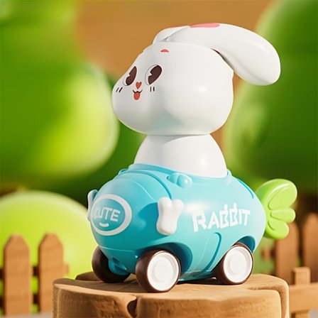 Tegneserie Kanin Leketøy Bil, Skyv Kaninens Hode Lett Og Den Beveger Seg Fremover, Perfekt Gave til Festivaler, Tilgjengelig i [DB]